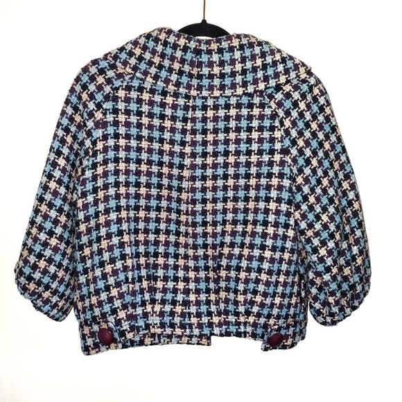 Chloe Houndstooth Plaid Tweed Purple Blue Girls Teen Jacket Coat Large or XL - Picture 2 of 12